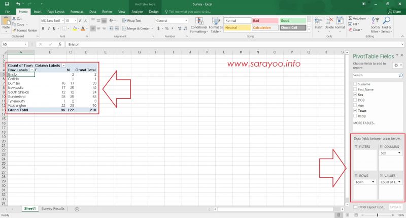 Create PivotTable Excel