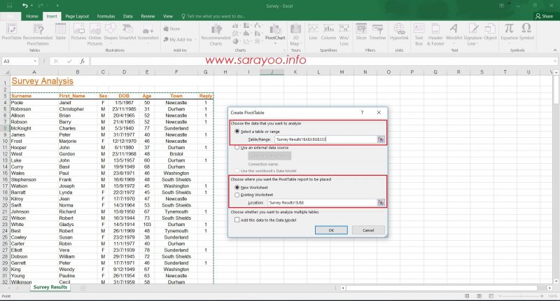 Create PivotTable in Excel